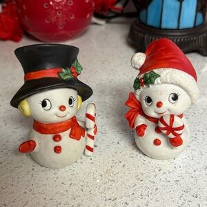 Festive Snowman and Snowwoman Figurines